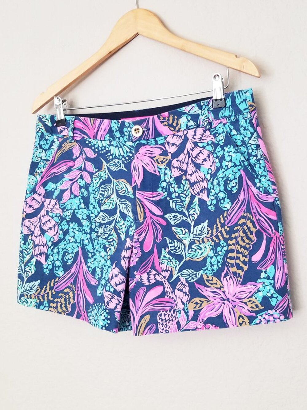 Lilly Pulitzer Gretchen High Rise Shorts 5" Inseam Aegean Navy Calypso Coast 10 - Picture 1 of 14